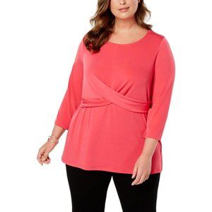 Alfani Womens Pink Stretch Crossover Blouse Wrap Top Shirt 0X